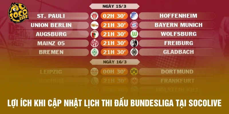 Lợi ích khi anh em cập nhật lịch thi đấu Bundesliga tại Socolive